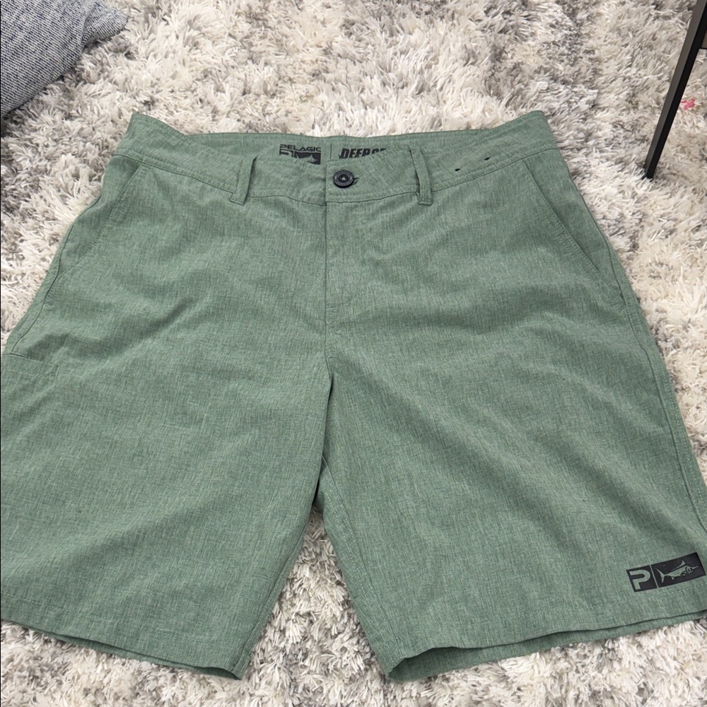 Pelagic Olive Green Men's Flat Front Shorts
